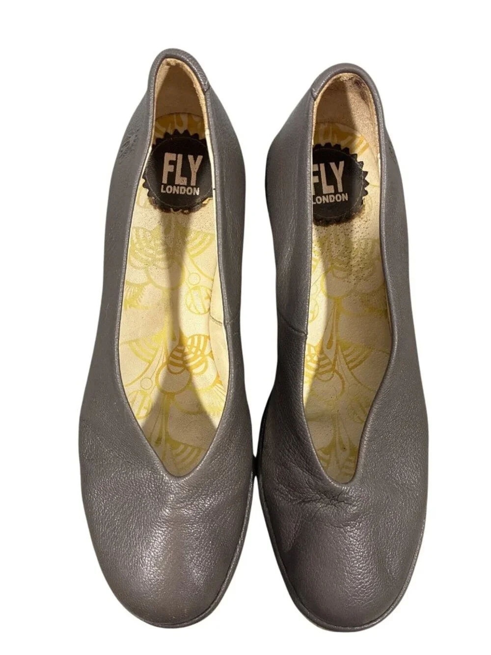 Fly London Womens EU 38 Yaz Gray Leather Slip-On Wedge Heels Shoes